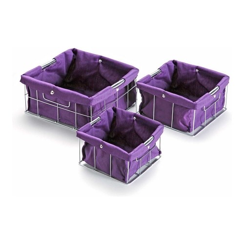Bigbuy Home Saliekamo Organizējošo Kastu Komplekts Violets Kokvilna (3 Daudzums) image 1