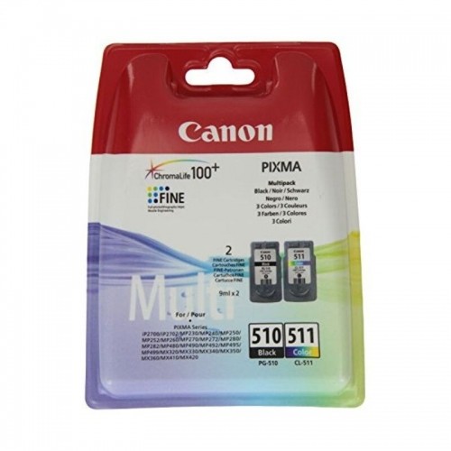 Oriģinālais Tintes Kārtridžs (2 gab. iepakojumā) Canon PG-510/CL511 Trīskrāsu Melns image 1