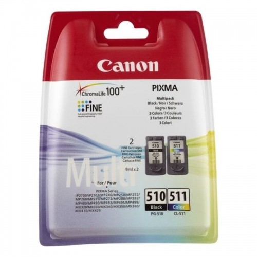 Oriģinālais Tintes Kārtridžs (2 gab. iepakojumā) Canon PG-510/CL511 Trīskrāsu Melns image 4