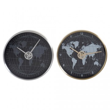 Настенное часы DKD Home Decor Алюминий Стеклянный Карта Мира (2 pcs) (30 x 4.3 x 30 cm)