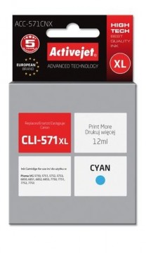 Activejet ACC-571CNX ink for Canon printer; Canon CLI-571C XL replacement; Supreme; 12 ml; cyan