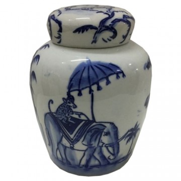 Vāze DKD Home Decor Zils Balts Porcelāns Indietis Zilonis (16 x 16 x 20 cm)