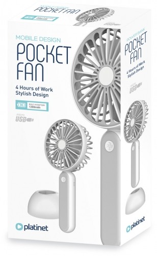 Platinet rechargeable fan 1200mAh, white/grey (45246) image 4