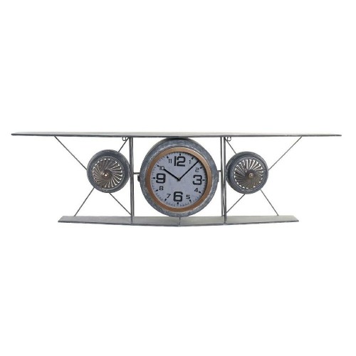 Sienas pulkstenis DKD Home Decor Stikls Dzelzs Lidmašīna Koks MDF Tumši pelēks (120 x 21 x 33.5 cm) image 1