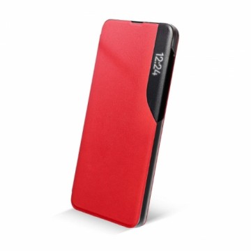 Blun Smart View Премиум матовый эко кожаный магнитный Чехол-книжка со стендом и окошком Xiaomi Redmi Note 10 / Redmi Note 10s красный