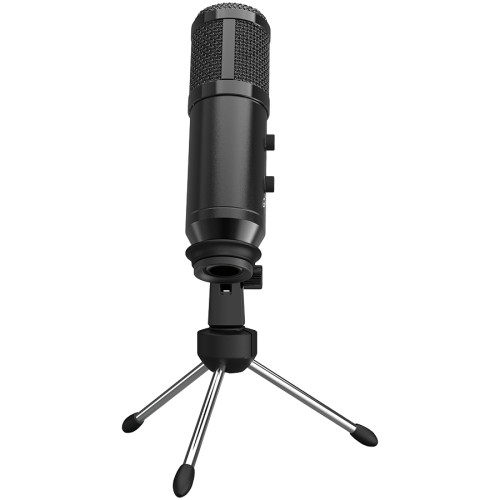 LORGAR Gaming Microphones, Whole balck color, USB condenser microphone with Volumn Knob & Echo Kob, including 1x Microphone, 1 x 2.5M USB Cable, 1 x Tripod Stand, 1 x User Manual, body size: Φ47.4*158.2*48.1mm, weight: 243.0g image 3