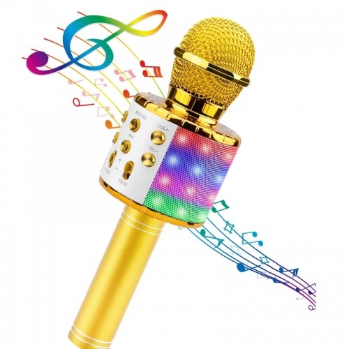 Bemi M85 Karaoke Prieka Efektu Mikrofons ar skaļruņiem un Ierakstu Micro USB AUX Zeltains image 1