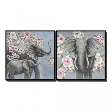 Glezna DKD Home Decor Zilonis Цветы (100 x 3.5 x 100 cm) (2 pcs)