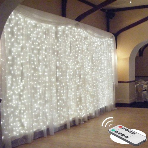 300 LEDs USB fairy lights curtain (3x3m) and 8 modes with remote control timer (Pure White) image 1