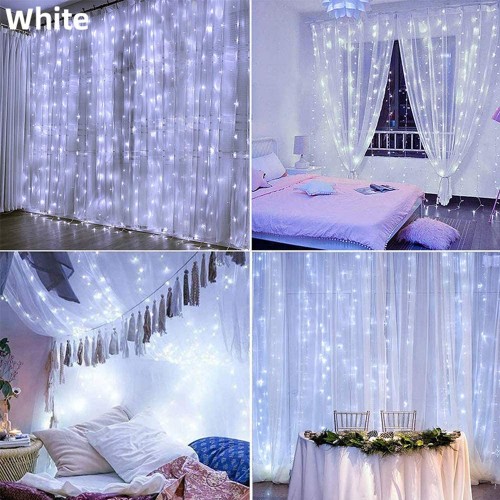 300 LEDs USB fairy lights curtain (3x3m) and 8 modes with remote control timer (Pure White) image 2