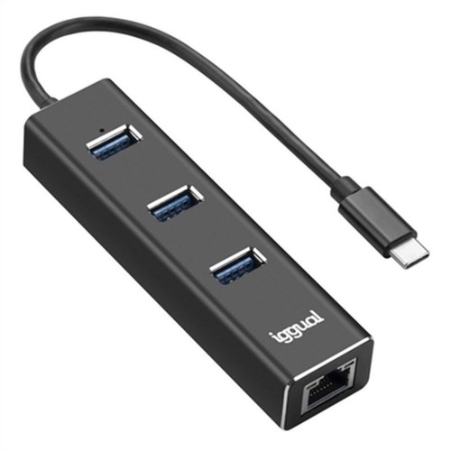 3-Port USB Hub iggual IGG317709 Melns image 1