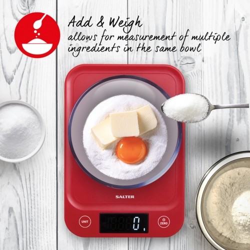 Salter 1067 RDDRA Digital Kitchen Scale, 5kg Capacity red image 4