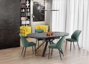 Halmar VERTIGO extension table, color: top - black marble, legs - black