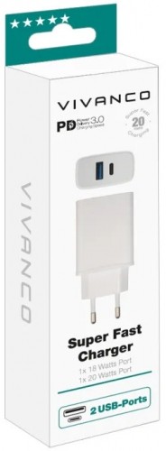 Vivanco charger USB-A/USB-C PD3 20W, white (62401) image 2