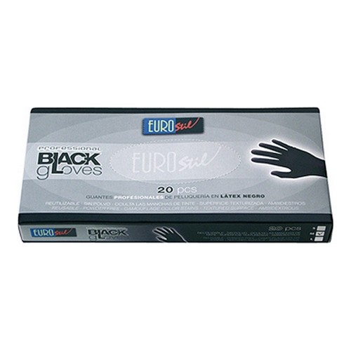 Одноразовые перчатки Eurostil Чёрный Средний Латекс (20 uds) image 1