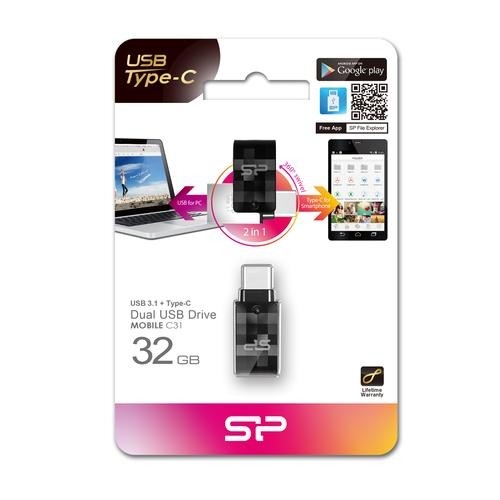 Silicon Power Mobile C31 USB flash drive 32 GB USB Type-A / USB Type-C 3.2 Gen 1 (3.1 Gen 1) Black, Silver image 1