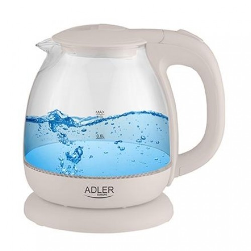 Adler Kettle AD 1283C Electric, 900 W, 1 L, Glass/Stainless steel, 360° rotational base, Cream image 1