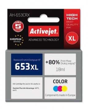 Activejet AH-653CRX Ink for HP printers; Replacement HP 653XL 3YM74AE; Premium; 320 pages; colour