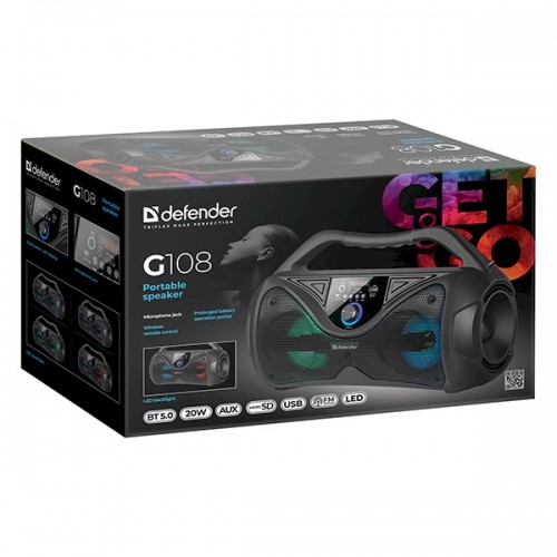 Defender G108 portatīvais skaļrunis / 20W / LED / Bluetooth 5.0/, tālvadības pults / melns image 2