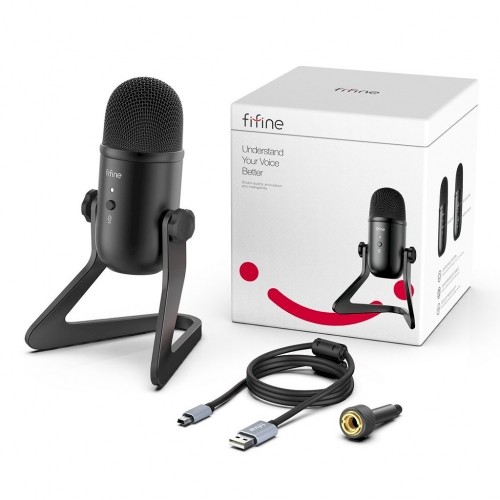 Fifine K678 mikrofons datorspēlēm / podkastiem / translācijām melns + turētājs image 2