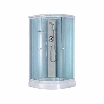 Slēgtā dušas kabīne GOTLAND  ELSA 80x80x215cm, seklais paliktnis (15cm),  priekšējie stikli caurspīdigie, aizmugure balta