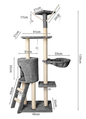Malatec Tree Tower for a Cat 138cm Scratching Mouse House Gray 7927 (13575-0) image 3