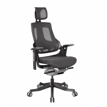 Darba krēsls WAU ar galvas balstu 65x49xH112-129cm, sēdeklis: audums, krāsa: pelēka, korpuss: melns
