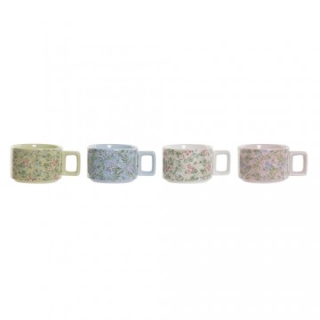 Набор из кофейных чашек DKD Home Decor Синий Розовый Металл Зеленый Цветы Dolomite (13 x 9,5 x 6,5 cm) (4 pcs) (260 ml)