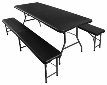 Malatec Folding garden table 180 cm + 2 benches - black (15910-0)