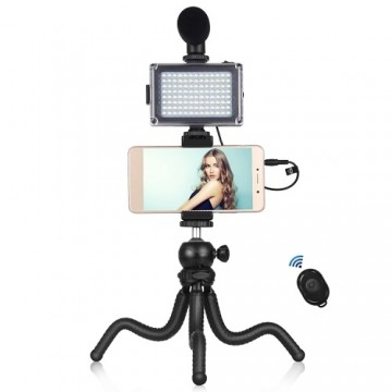Puluz Blogging Smartphone Video Rig (LED Light, Flexible Tripod, Phone Holder, Mic)