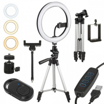 Maclean MCE610 10" 12W LED Ring Light with Tripod Stand and Bluetooth Shutter 3 Colours 10 brightness levels 10% -100% Adjustable brightness 160 LED Smartphone Holder lighting light