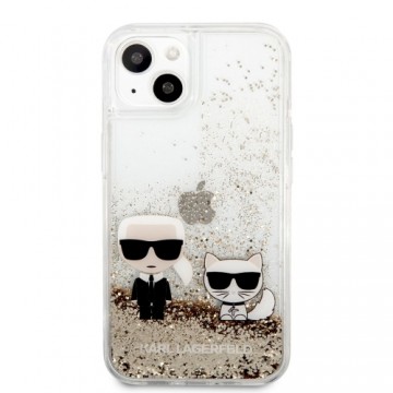 KLHCP13MGKCD Karl Lagerfeld Liquid Glitter Karl and Choupette Case for iPhone 13 Gold