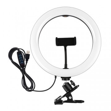 Puluz Кольцевая LED лампа 26см, с держателем для телефона и зажимом, USB