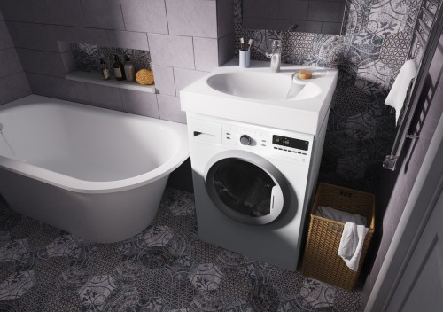 PAA CLARO KICLASIF/00 Glossy White Stone mass sink (above the washing machine) with siphon and brackets image 2