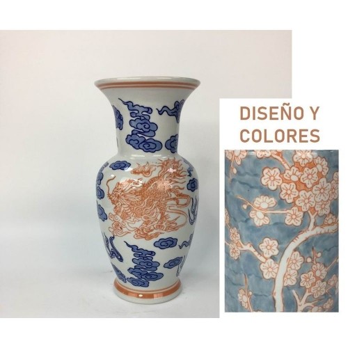 Vāze DKD Home Decor Porcelāns Zils Oranžs Austrumniecisks (24 x 24 x 46 cm) image 2
