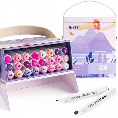 Double-sided Marker Pens ARRTX Alp, 24 Colours, purple tone shade image 1
