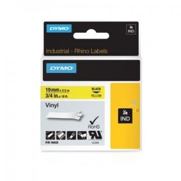 Marķēšanas lente vinila DYMO RHINO 19mmx5,5m, melna/dzeltena