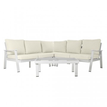 Dārza dīvāns DKD Home Decor Balts Stikls Poliesters Alumīnijs (4 pcs) (212 x 212 x 86 cm)