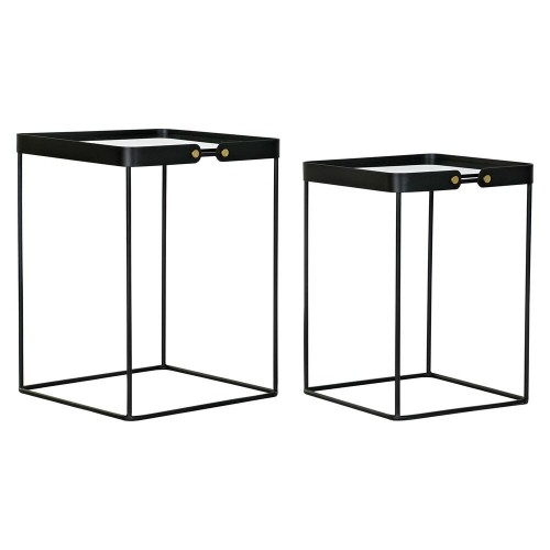 Набор из двух столов DKD Home Decor Стеклянный Чёрный Позолоченный Металл (42 x 42 x 56 cm) (2 pcs) image 1