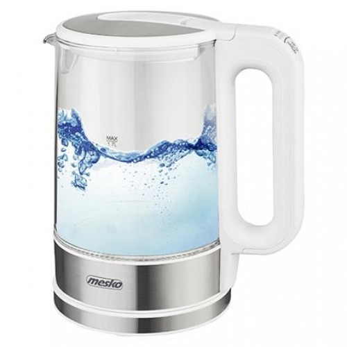 Mesko Kettle MS 1301w	 Electric, 1850 W, 1.7 L, Glass/Stainless steel, 360° rotational base, White image 1