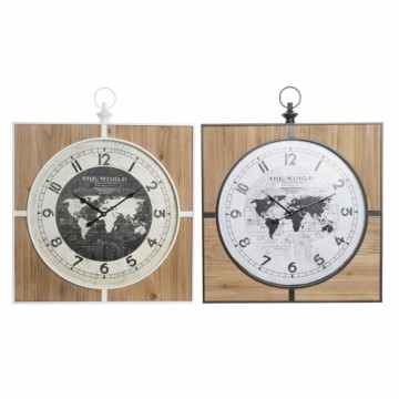 Sienas pulkstenis DKD Home Decor Melns MDF Balts Dzelzs Pasaules Karte (60 x 4,5 x 60 cm)