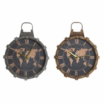 Настенное часы DKD Home Decor Стеклянный Серебристый Позолоченный Железо Карта Мира (42 x 8,5 x 54 cm)