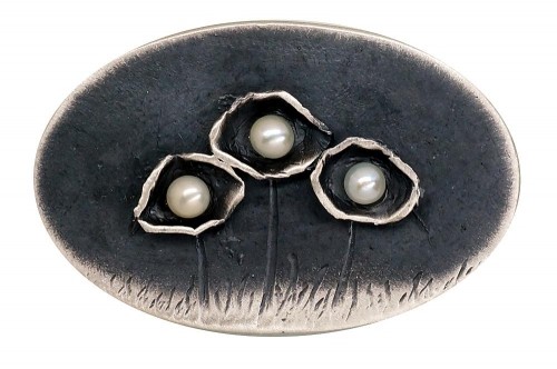 Серебряная брошь #2920212(Matt+POx-MattBk)_PE, Серебро	925°, оксид (покрытие), Жемчуг , 9 гр. image 1