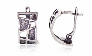 Серебряные серьги на английском замке #2201105(POx-Bk), Серебро	925°, оксид (покрытие), 3.6 гр.