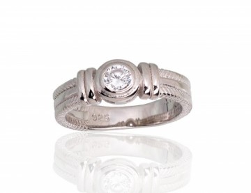 Серебряное кольцо #2101796(PRh-Gr)_CZ, Серебро	925°, родий (покрытие), Цирконы , Размер: 16.5, 3.9 гр.