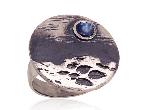 Серебряное кольцо #2101743(Matt+POx-MattBk)_PL-G, Серебро	925°, оксид (покрытие), Перламутр , Размер: 19, 9.4 гр. image 1
