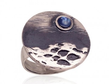 Серебряное кольцо #2101743(Matt+POx-MattBk)_PL-G, Серебро	925°, оксид (покрытие), Перламутр , Размер: 19, 9.4 гр.