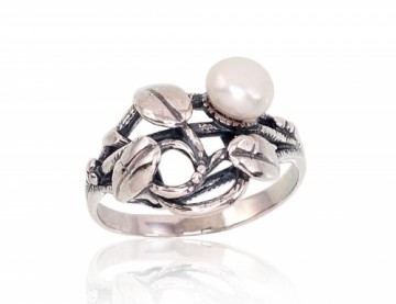 Серебряное кольцо #2101705(POx-Bk)_PE, Серебро	925°, оксид (покрытие), Жемчуг , Размер: 18.5, 3.5 гр.