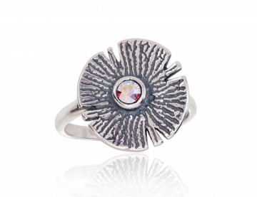 Серебряное кольцо #2101684(POx-Bk)_SV-MIXW, Серебро	925°, оксид (покрытие), Кристаллы , Размер: 17, 2.7 гр.