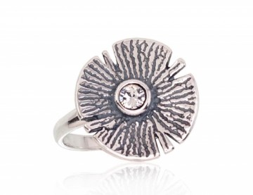 Серебряное кольцо #2101684(POx-Bk)_SV, Серебро	925°, оксид (покрытие), Кристаллы , Размер: 16.5, 2.6 гр.